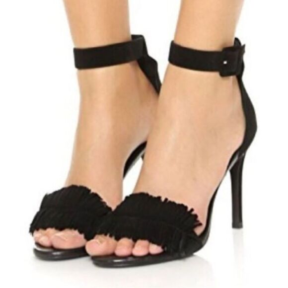 Joie Pippi Suede Fringe Heeled Sandal Size 39.5 In Black - Picture 1 of 13